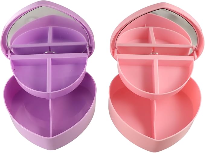 Vctitil 3 Pcs Heart shaped Jewelry Box - 2 Layer Jewelry Boxes with Mirror,Jewelry Storage Organizer,Jewelry Display Case,Desktop Organizer For Girls