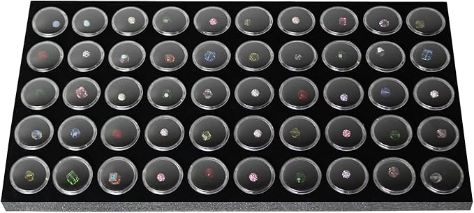 MOOCA Glass Top Black Jewelry Display Case Box 50 Gem Jars, Ring Box, Jewelry Organizer, Jewelry storage Black Tray with Gem Jar, 15" W x 8.5" D x 2" H