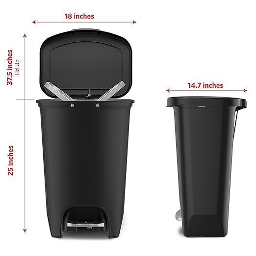 Glad Premium 13 Gallon Trash Can - Plastic Kitchen Waste Bin with Odor Protection of Lid, Stainless Steel Step On Foot Pedal and Garbage Bag Rings, Black