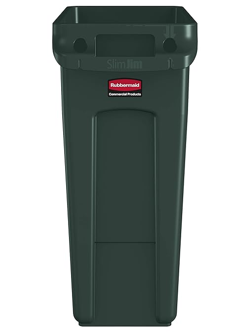 Rubbermaid Commercial Products Slim Jim Trash/Garbage Can with Venting Channels, 16-Gallon, Green, for Kitchen/Office/Workspace, Pack of 4
