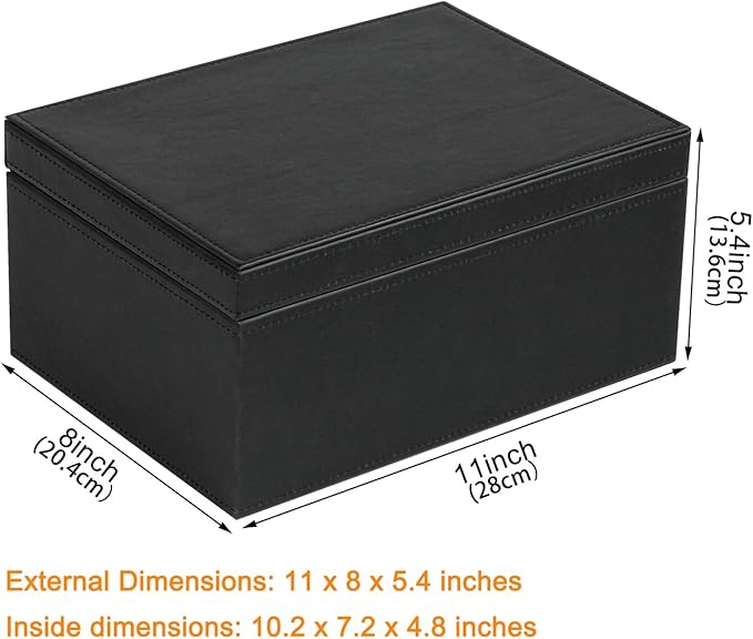 HofferRuffer Faux Leather Decorative Box, Large Wooden Structure Keepsake Box Accessory Organizer Jewelry Organizer with Hinged Lid, Storage Container for Home or Office (Black)
