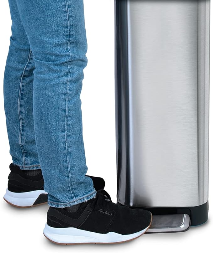 Glad Slim Trash Can with Clorox Odor Protection - Narrow Kitchen Garbage Bin with Soft Close Lid, Step On Foot Pedal and Waste Bag Roll Holder, Stainless Steel, 12 Gallon/45 Liter