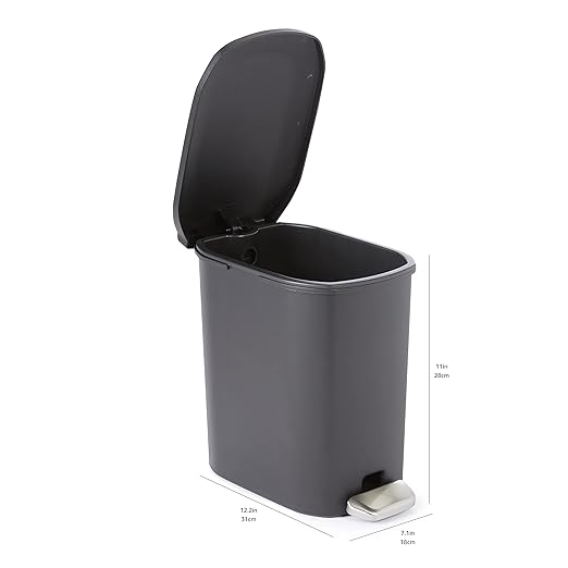 Amazon Basics Compact Plastic Bathroom Trash Can with Soft-Close Lid, Hands-Free Foot Pedal, Removable Inner Bucket, 6L / 1.6 Gallon, Black