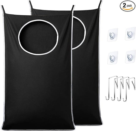 ANSTROUT 2 Pack XL Hanging Laundry Hamper, Extra Large Tear-Resistant Door Organizer with 2 Hook Types, Space-Saving Laundry Bag (36.5" x 22", Black)