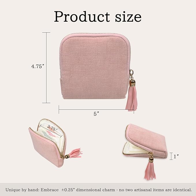 Stratalife Travel Jewelry Organizer - Portable Travel Jewelry Case for Bracelets, Bangles Crystal Storage, Necklace Ring Holder with Zipper Small Pouches Gift for Women, Light Pink Tassel