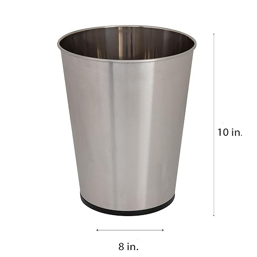 Bath Bliss 5 Liter Small Wastebasket, Stainless Steel | Compact Round Open Top Trash Can | Durable Bathroom Bedroom Dorm Office Garbage Bin | Stylish Space-Saving Waste Disposal Container