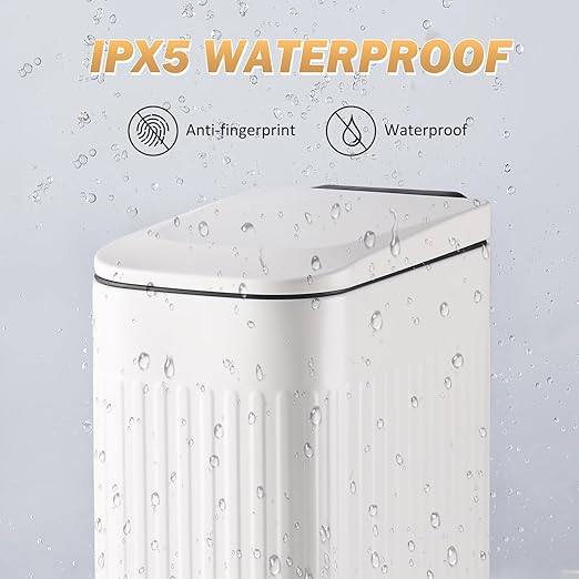SYNCVIBE Slim Bathroom Trash Can with Lid Soft Close, Stainless Steel Garbage Can Step Trash Bin with Removable Inner Bucket for Bedroom, Office, Kitchen (Matt White, 1.8 Gallons)