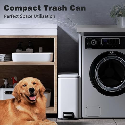 Slim Bathroom Trash Can with Lid Soft Close, 1.6 Gallon Stainless Steel Garbage Can with Removable Inner Bucket, Durable Step Pedal, Small Trash Bins for Toilet, Bedroom, Kitchen, Office
