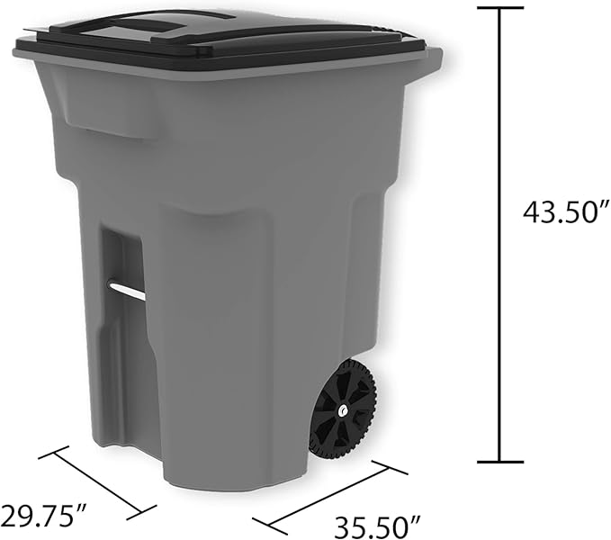 Toter 79296-R1209 96 Gallon Blackstone Trash Can with Wheels and Attached Lid