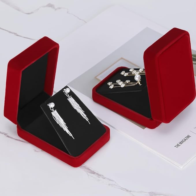 LETURE 2 Pieces Velvet Jewelry Gift Boxes for Necklace Pendant Earring Bracelet, Small Jewelry Storage Display Case for Christmas Wedding Engagement Birthday Anniversary (Red)