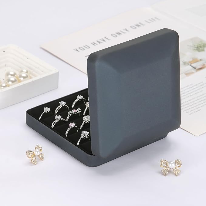 KUKUVR Ring Storage Organizer Box for Multiple Rings, Travel Portable Jewelry Ring Stud Earring Case, Ring Tray Holder Showcase Display Case (Deep Blue)