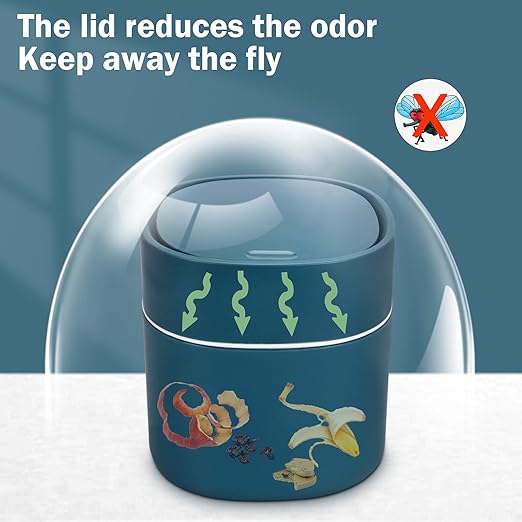 Mini Desk Trash Can with Lid with Trash Bags 180 pcs Press-Top 0.5 Gallon Tiny Countertop Waste Basket Small Table Top Plastic Covered Garbage Bin for Desk Top (Blue)