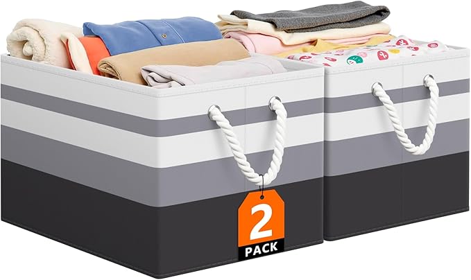 StorageTastic Storage Bin,Collapsible Storage Basket For Organizing,Large Storage Boxes With Rope Handles,Storage Containers,Gradient Grey,2 Pack