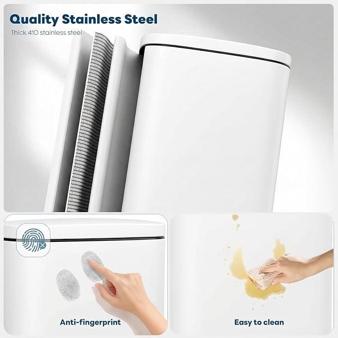 13.2 Gal Kitchen Trash Can, 50L Recycling or Garbage Bin, Brushed Stainless Steel Waste Basket, Soft&Quiet Close Dustbin, with Step-On Pedal, Removable Inner Bucket, for Home, Office, Living Room