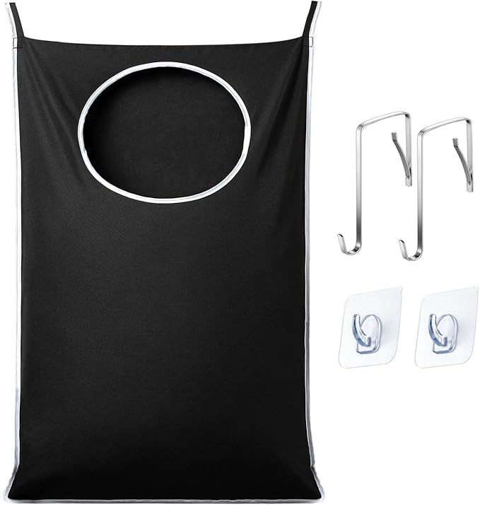 ANSTROUT XL Hanging Laundry Hamper Bags, Door Laundry Hamper with 2 Types of Hooks for Dirty Clothes, Save Bathroom Space Size:36.5x 22 Inch Hanging Laundry Storage Bag (Black)