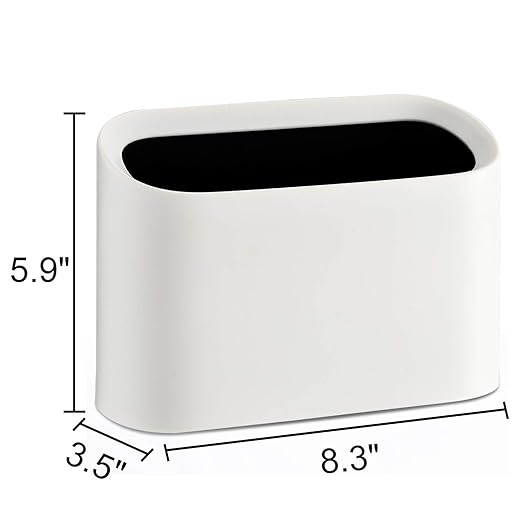 SUBEKYU 0.4 Gal Mini Countertop Trash Can, Small Desktop Garbage Can for Office, Tiny Wastebasket, Plastic, White