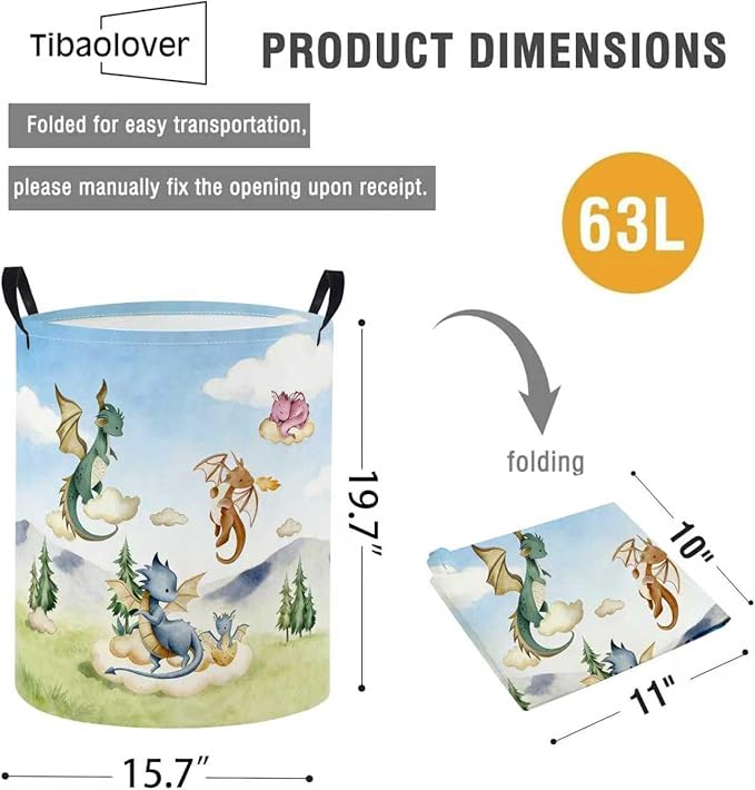 Baby Laundry Basket Baby Nursery Hamper Kids Laundry Basket Toy Storage Bin for Boys Room Decor Gift Baskets for Bedroom Bathroom(Flying Dinosaur)