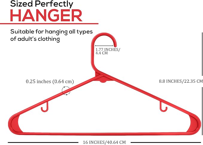 Utopia Home Plastic Hangers 200 Pack - Clothes Hanger with Hooks - Durable & Space Saving (Red)