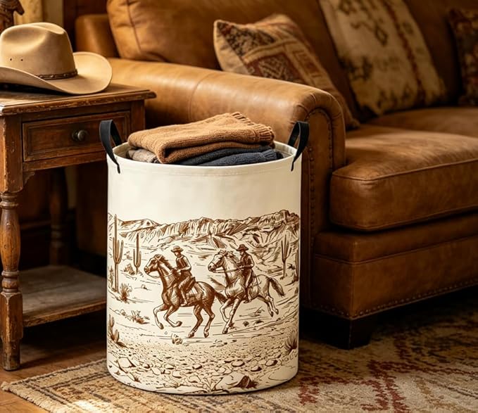 Baby Laundry Basket Baby Nursery Hamper Kids Laundry Basket Toy Storage Bin for Boys Room Decor Gift Baskets for Bedroom Bathroom(Cowboy)