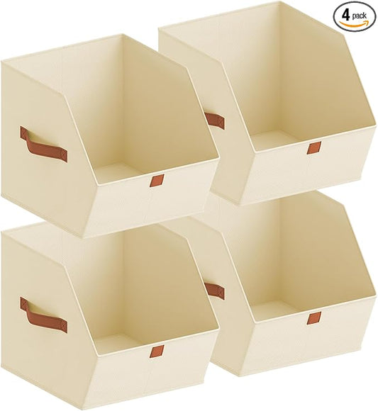 Homsorout Fabric Closet Storage Cubes - 4 Pack Square Storage Bins with Dual Handles for Clothes, Towels, Toys, Cube Storage Organizers for Bedroom, Nursery, Shelves, Closet, Small Spaces, Beige