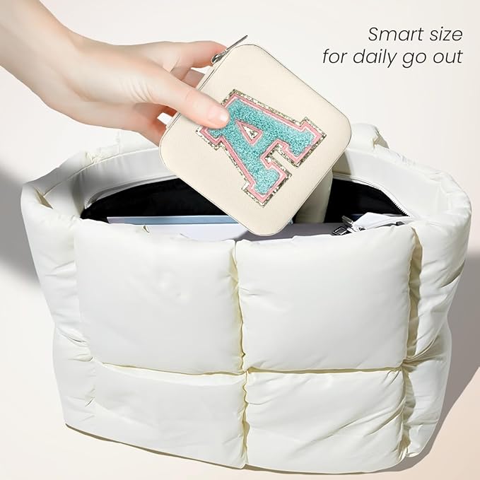 SANDJEST Personalized Jewelry Box, White Travel Jewelry Box with Initial A, Small Monogrammed Jewelry Case Organizer for Girls Women Teen Kids, Mini Travel Essentials Gifts for Birthday Christmas