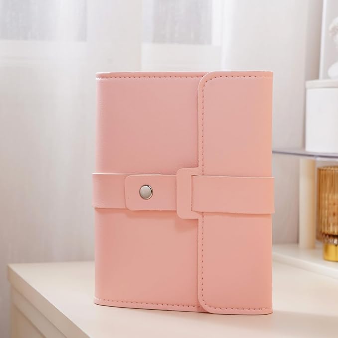 LAKE OF FIRE Earring Holder Organizer with Foldable Book Design Jewelry Book Organizer, Portable Pu Leather Travel Earring Case(Pink)