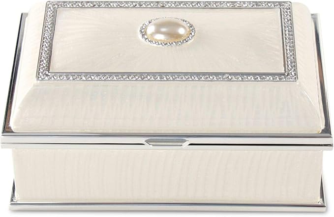LASODY Rectangular Pearl Metal Jewelry Box Jewelry Organizer Box Jewelry Chest,Trinket Boxes For Women,Mother Day Anniversary Wedding Gifts