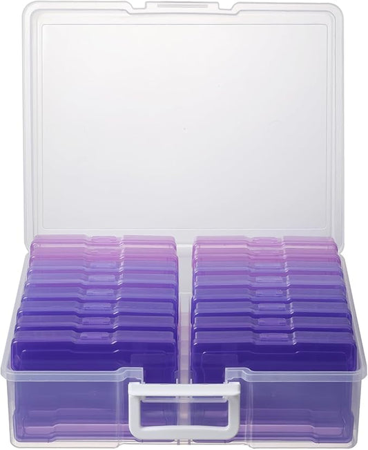 novelinks Transparent 4" x 6" Photo Cases and Clear Craft Keeper with Handle, 16 Inner Photo Organizers & Photo Storage Box, Plastic Photo Storage Containers (Purple Gradient)