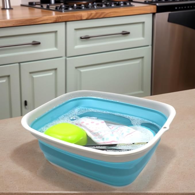 SAMMART 9.45L (2.5 Gallon) Collapsible Tub - Foldable Dish Tub - Portable Washing Basin - Space Saving Plastic Washtub (Bright Blue, M)