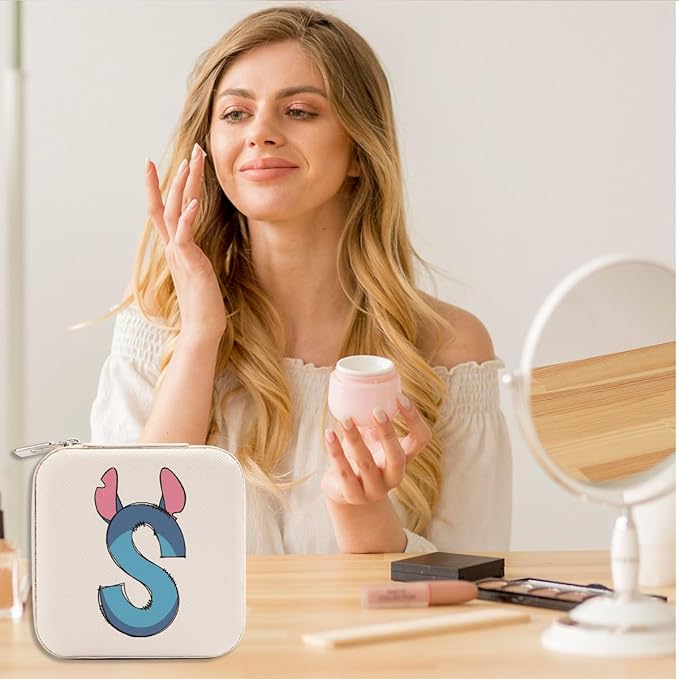 LONGXIN Cute Cartoon Gifts, Initial Travel Jewelry Case Small Jewelry Box Organizer, Personalized Gifts for Women Teen Girls, Birthday Christmas Gifts for Cartoon Lovers, Letter S