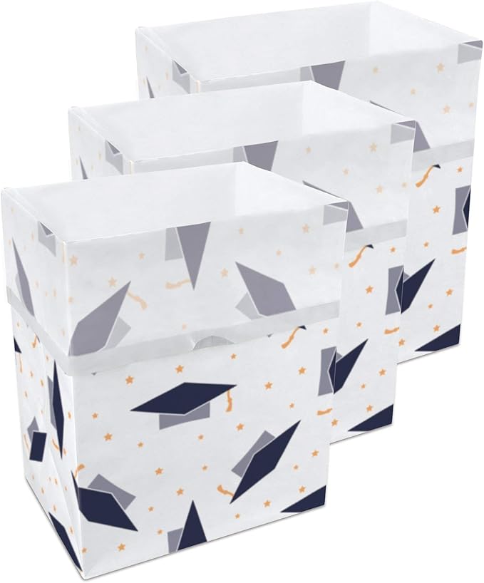 Clean Cubes 13 Gallon Disposable Pop-Up Trash Cans (3-Pack) with Fitted Bags – Foldable Garbage & Recycling Bins for Parties, Events & Kitchen (Graduation, 17" H x 13.5" W x 10" D)