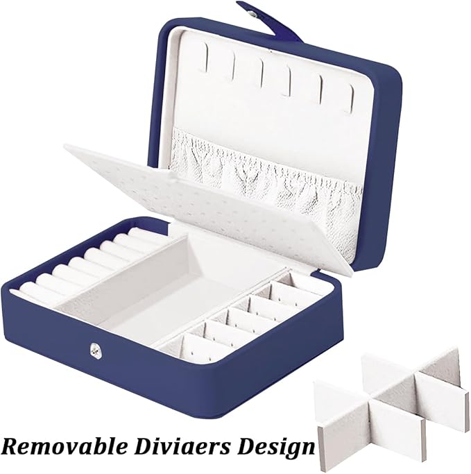 QBestry All-in-One Travel Jewelry Organizer for Women Navy | Small Jewelry Box with 68 Earring Holes | Compact Portable Jewelry Case for Earrings, Rings, Necklaces | Perfect Gifts for Mom Wife Girls