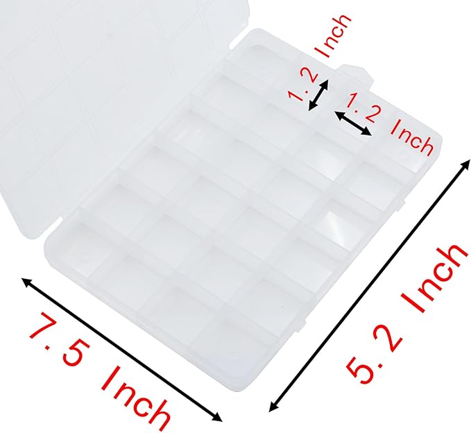 Yansanido 24 Grids Jewelry Organizer, 7.5 In x 5.2 In Fixed Clear Plastic Storage Box Earring Tool Small Items Containers (1)