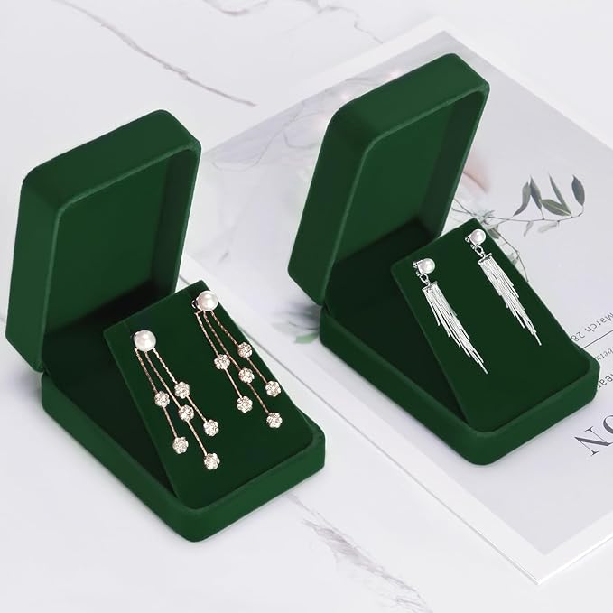 LETURE 2 Pieces Velvet Jewelry Gift Boxes for Necklace Pendant Earring Bracelet, Small Jewelry Storage Display Case for Christmas Wedding Engagement Birthday Anniversary (Green)