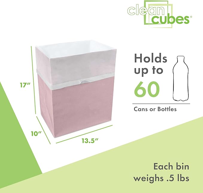 Clean Cubes 13 Gallon Disposable Pop-Up Trash Cans (3-Pack) with Fitted Bags – Foldable Garbage & Recycling Bins for Parties, Events & Kitchen (Pink, 17" H x 13.5" W x 10" D)