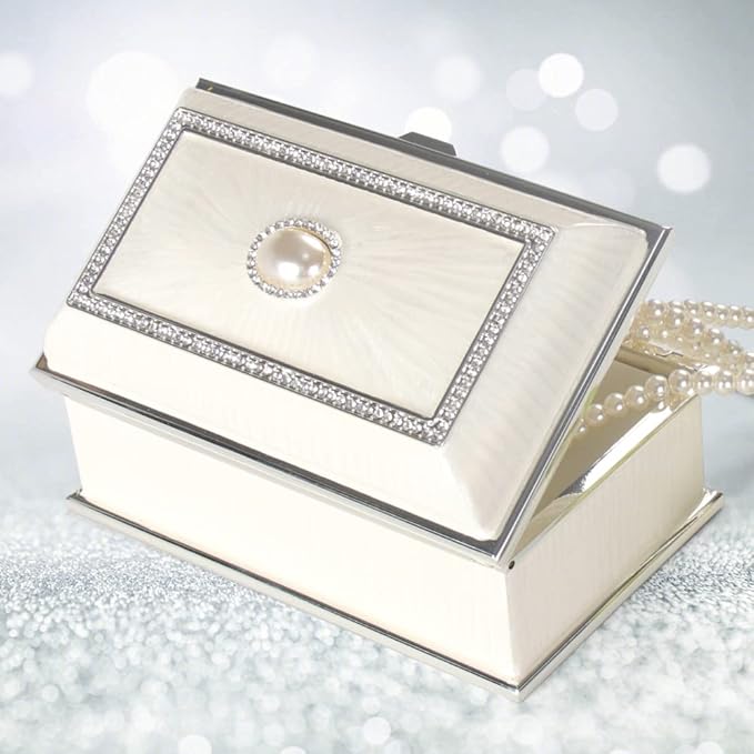 LASODY Rectangular Pearl Metal Jewelry Box Jewelry Organizer Box Jewelry Chest,Trinket Boxes For Women,Mother Day Anniversary Wedding Gifts