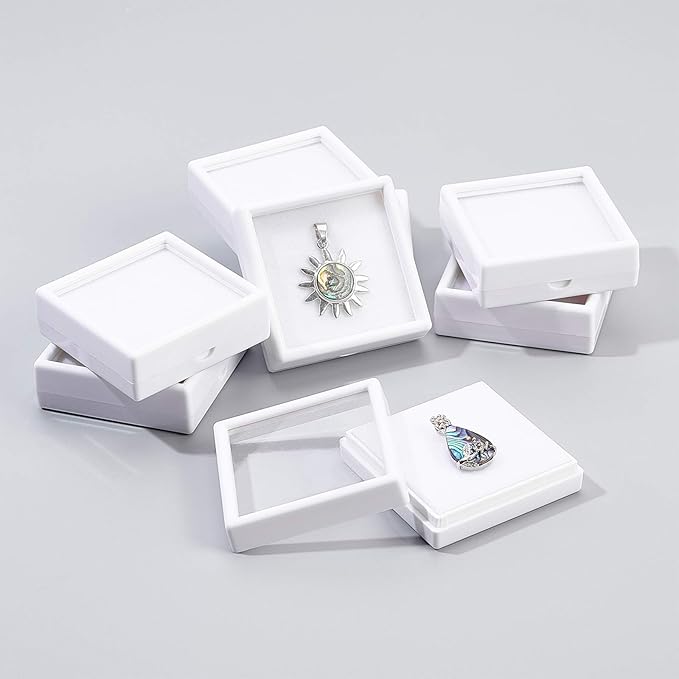 BENECREAT 10PCS White Gemstone Display Box Square Acrylic Jewelry Box Container(2.4x2.4x0.8) with Clear Top Lids and Sponge Inside for Gems, Jewelry Packing