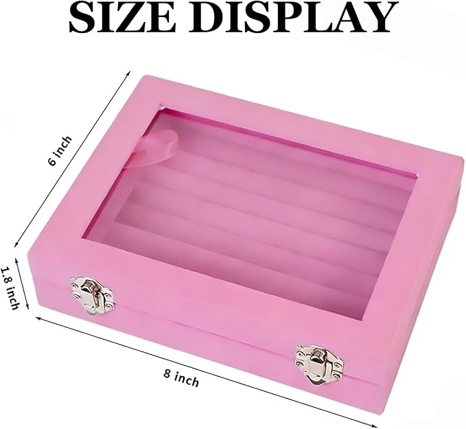 Jewelry Box Rings Organizer Tray 7 Slots Velvet Earring Storage Box With Transparent Lid Jewelry Display Case for Women (Light Pink)