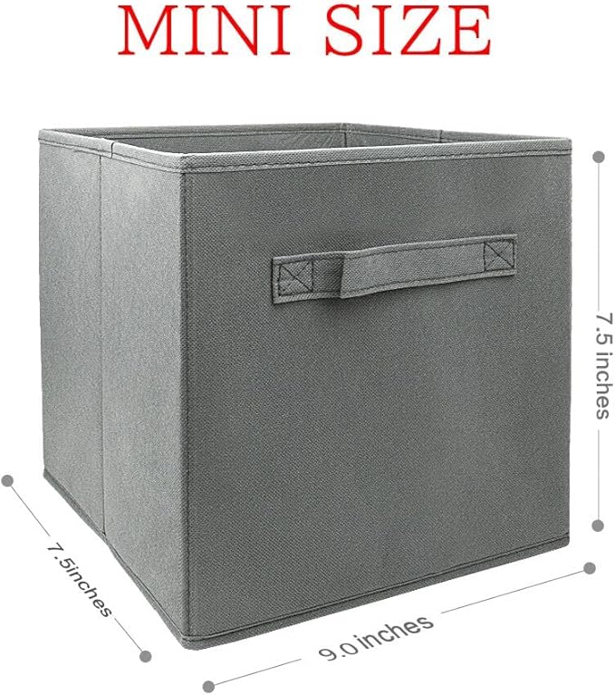 EBIGIC Mini Size 3-Pack Cube Storage Bins 9.0"x7.5"x7.5" Fabirc Foldable Closet Toy Organizer Collapsible Cloth Gray