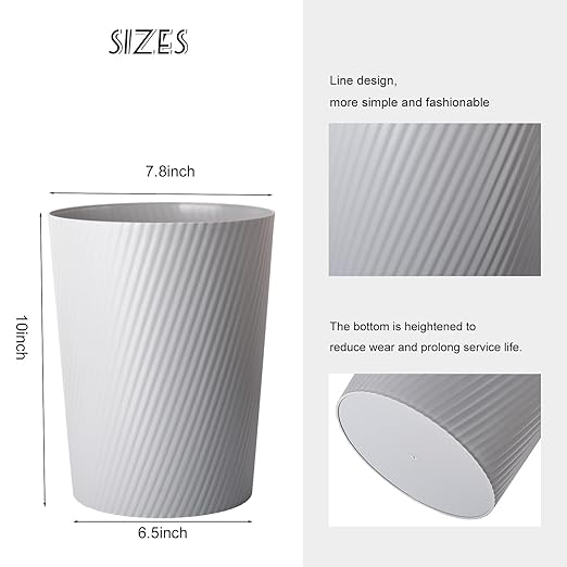 UUJOLY Small Trash Can Wastebasket Garbage Can Container Bins for Bathrooms, Laundry Room, Kitchens, Offices, Kids Rooms, Dorms (Grey, 2 Pack)