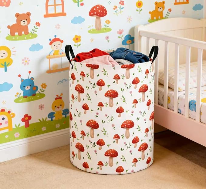 Baby Laundry Basket Baby Nursery Hamper Kids Laundry Basket Toy Storage Bin for Boys Room Decor Gift Baskets for Bedroom Bathroom(Mushroom)