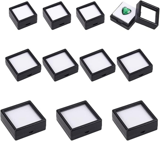 BENECREAT 24 Pack 3 Size Black Gemstone Display Box, Diamond Show Case Container with Clear Top Lids for Gems, Jewelry Packing
