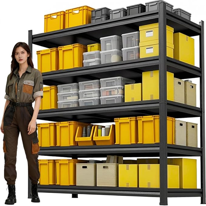 5-Tier Garage Shelving,77''H*40''W*16''D Metal Storage Shelf,2-in-1 Adjustable 3020 lbs Heavy Duty Shelves Unit,Upgraded Reinforced Double-Layer Columns for Garage Basement Kitchen Black