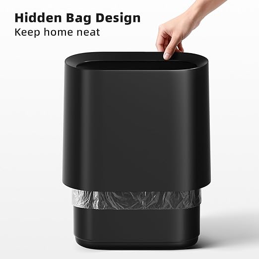 SUBEKYU 2.3 Gal Trash Can for Bathroom,Small Office Garbage Can for Kitchen,Slim Rectangular Waste Bin,Plastic,Black