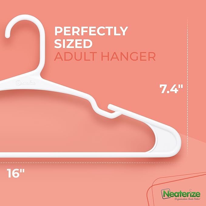 NEATERIZE Clothes Hangers Plastic 20 Pack For Adults - Plastic Hangers, The Perfect Coat Hanger and Space Saving Clothes Hangers for Closet, Percheros Ganchos para Colgar Ropa Hangars - Purple Hangers