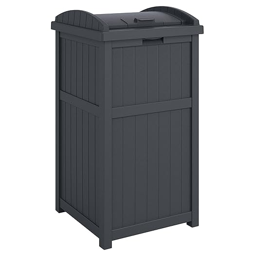 Suncast 4 Pack Outdoor Waste Bin Trash Hideaway Container with Latching Lid, 33 Gallon Capacity
