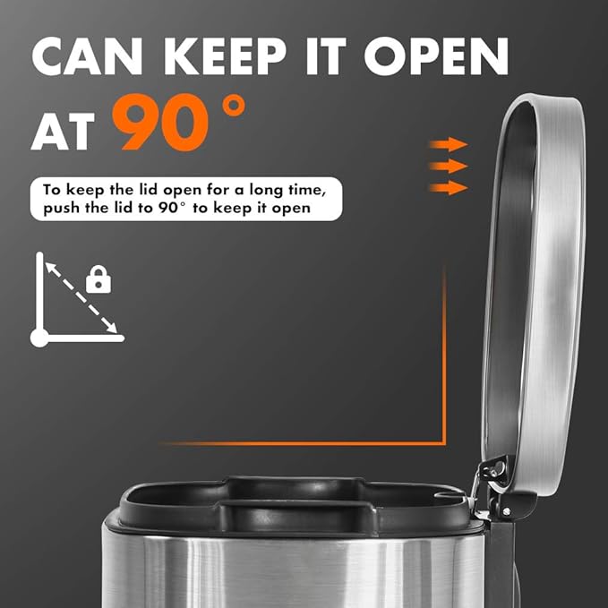 FDW | 8 Gallon Trash Can with Lid | Stainless Steel | Fingerprint Proof | Made of Stainless Steel | Soft-Close Step Pedal | Hands-Free Use | Easy to Clean | for Kitchen, Office, Bathroom