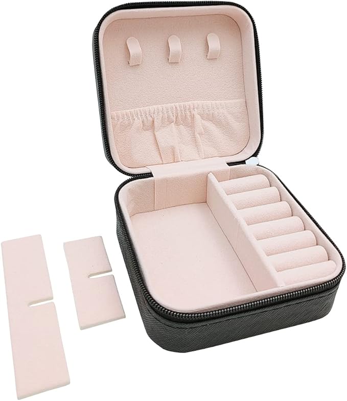 TRODANCE Mini Jewelry Case, Small Travel Jewelry Organizer, Portable Jewelry Box Storage Display Box For Rings, Earrings, Necklaces (Black-4pcs)