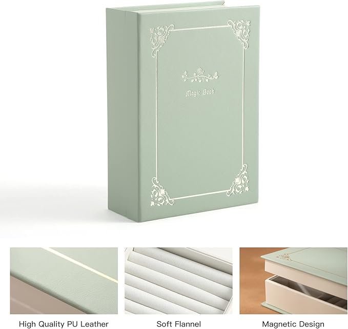 PU Leather Book Jewelry Organizer Box with Magnetic Closure, Stylish Jewelry Box for Women and Girls, Travle Jewelry Case for Rings Necklaces Earring (Aqua)