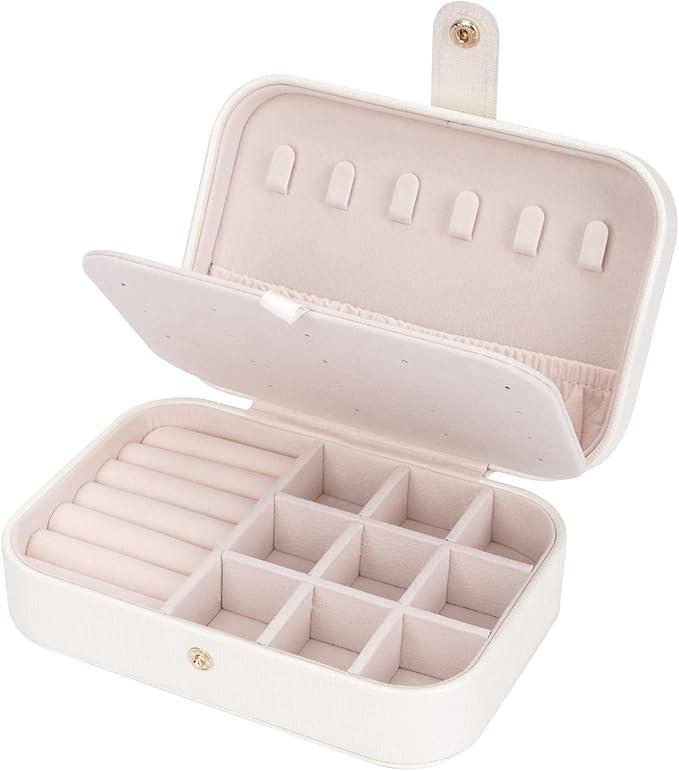 FEISCON Travel Jewelry Box, Jewelry Organizer for Girls Gift Small Jewelry Storage Box for Necklace Ring and Earrings Girls Jewelry Box/WHITE